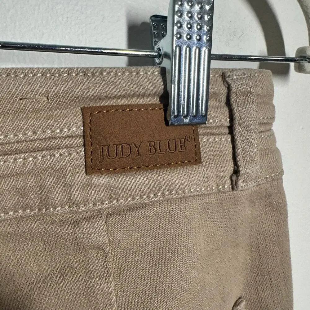 Judy Blue Garment Dyed Tummy Control Jean Pants Women 7/28 Tan Flare Leg‎ Boho